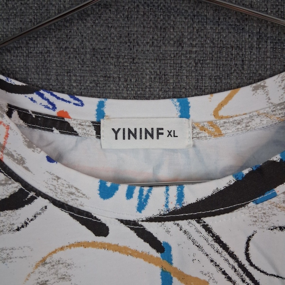 YININF Mens XL White Abstract Graffiti Print Short Sleeve Curved Hem T-Shirt - Picture 2 of 6